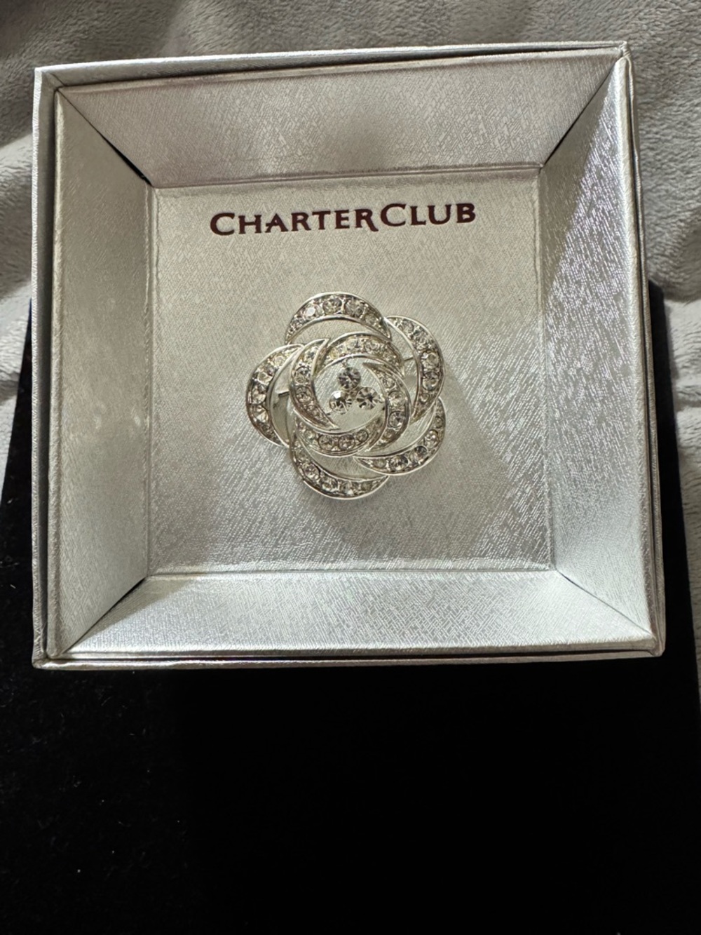Y2K Charter Club Silver Tone Crystal Floral Knot Brooch NIB